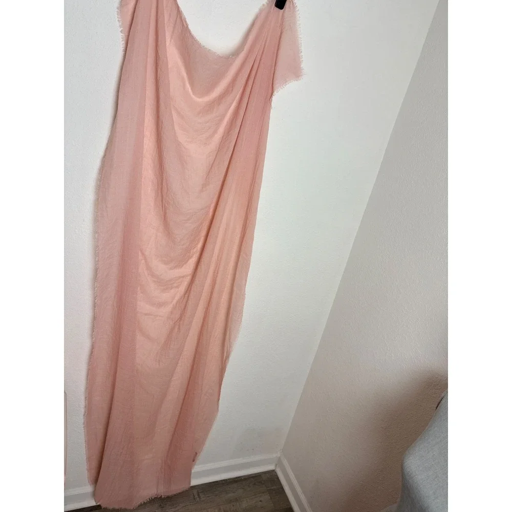 Tahari Scarf Wrap Blush Pink semi sheer crinkle Frayed Fringe Lightweight Shawl